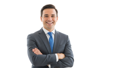 Smiling businessman with arms crossed isolated on transparent background