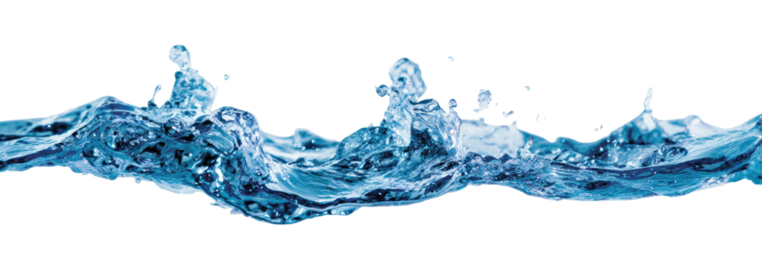 Water splash graphic, horizontal.  Blue, dynamic water splashes and ripples against a black background.  Pixels visible - Powered by Adobe