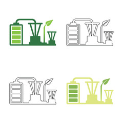 Green energy concept with battery and plant growth symbols in four different styles