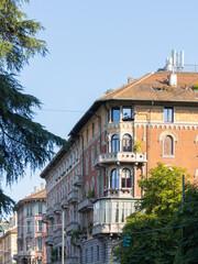 old European houses with various balconies on the main street of the old town