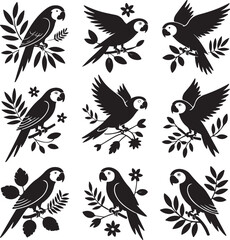 Fototapeta premium Tropical Parrot Bird Silhouette Collection