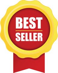 Best Seller Award Badge with Red Ribbon | Vector Icon for Product Promotion, Sales, E-commerce, and Marketing