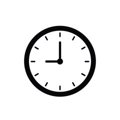 Black clock face with hour and minute hands at nine