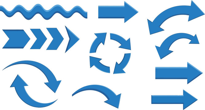 Set of Blue Arrow Illustrations on White Background Icons with Different Shapes