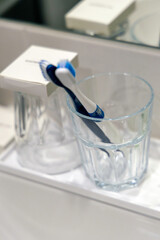 Bathroom Amenities Set with Toothbrushes and Glass