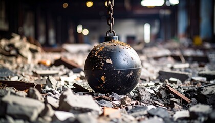 Wrecking ball and construction site background