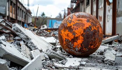 Wrecking ball and construction site background