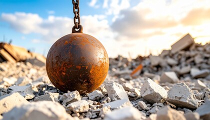 Wrecking ball and construction site background