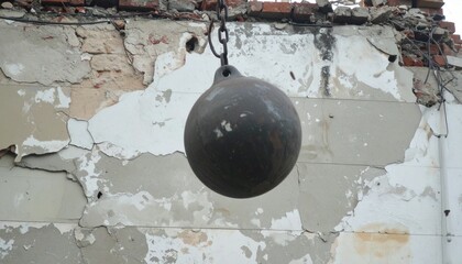 Wrecking ball and construction site background