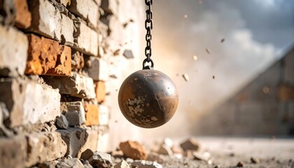 Wrecking ball and construction site background