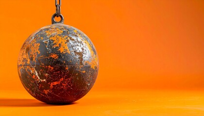 Wrecking ball over orange background