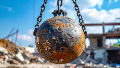 Wrecking ball and construction site background