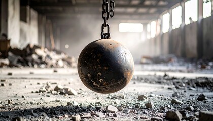 Wrecking ball and construction site background