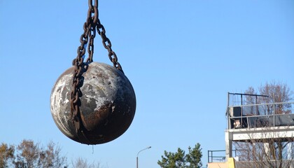 Wrecking ball and construction site background