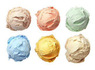 Six colorful ice cream scoops, top view