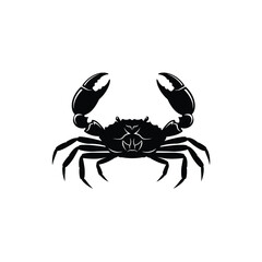 Black crab silhouette with raised claws on white background