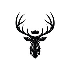 Black deer head silhouette with crown vector graphic