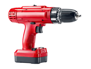 Red cordless drill, isolated, showing details