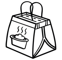 Iconic Black and White Delivery Bag with Food Warmer Illustration, perfect for food delivery services, showcasing warmth and convenience, ideal for graphic design and branding projects