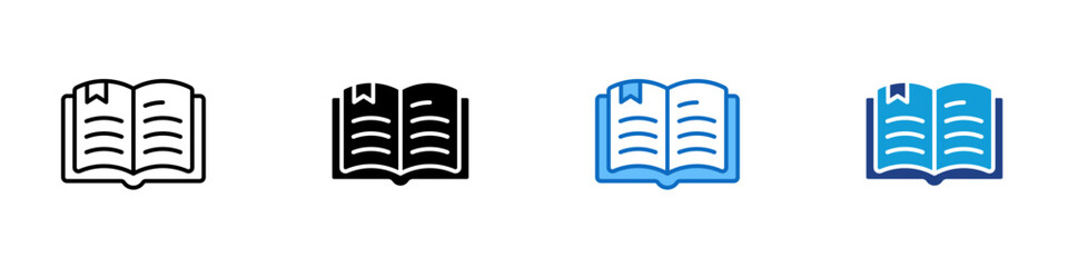 Open Book Multiple Style Icon Design Vector - Open book with pages and bookmark symbolizing reading, education, and knowledge