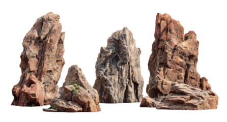 Three sculpted rocks, various shades of reddish-brown, with textured surfaces