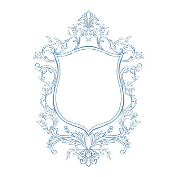 Wedding frame. Wedding crest in classic style. Vintage frame with floral ornament. Victorian frame for wedding invitation, card, emblem, cover, banner, save the date, monogram frame. Hand drawn design