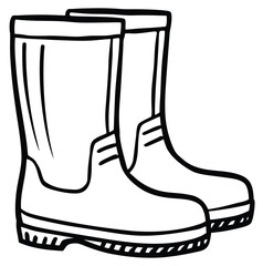 A classic pair of black rubber rain boots stands isolated, ready for winter wear and waterproof footwear fashion