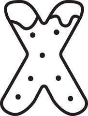 X Christmas Cookie Alphabet and Number Line Art Set | Gingerbread Letter Outline Clipart Collection