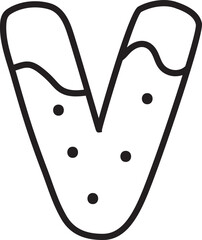 V Christmas Cookie Alphabet and Number Line Art Set | Gingerbread Letter Outline Clipart Collection