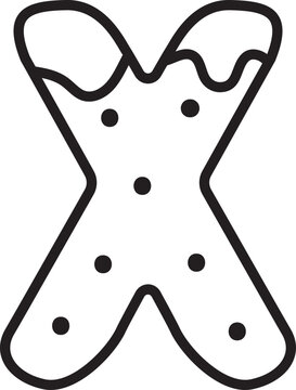 X Christmas Cookie Alphabet and Number Line Art Set | Gingerbread Letter Outline Clipart Collection