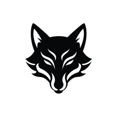 Black fox head silhouette stylized white markings vector 1
