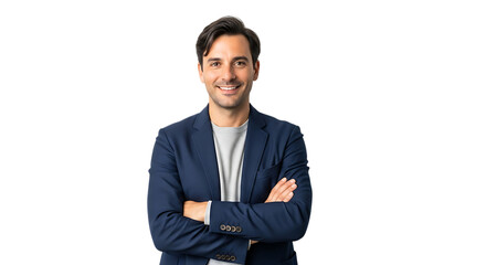 Smiling man in a blue blazer isolated on transparent background