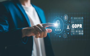 Business person access to personalize data privacy with password security access. Digital privacy concept to protect database and gdpr compliance to prevent data leak or digital threats.
