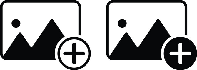  add image icon set. Upload photo symbols. Insert Picture and Media Gallery icons collection