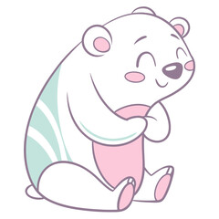“Cute Cartoon Polar Bear Hugging Itself – Kawaii Animal Illustration”