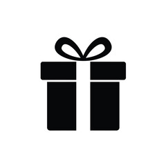 Black gift box with white ribbon and bow icon present