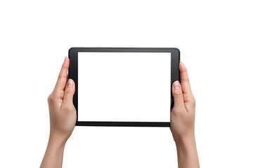Hands holding a tablet with a blank screen (1)