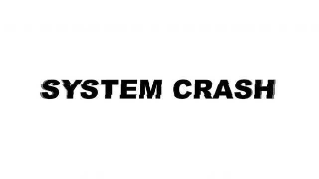 Text system crash depicted in glitchy font style suitable for techrelated design projects, website banners, social media posts. Busy design.