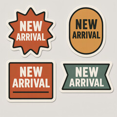 New Arrival Labels Set — Retro Style Promotional Badges and Stickers for Marketing and Retail Design