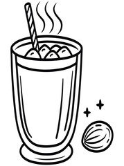 Warm, aromatic, and cozy spiced nut milk beverage in a tall glass with steam, a striped straw, and a whole nutmeg, perfect for comforting autumn and winter moments