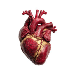 Detailed anatomical heart, vibrant red, golden veins