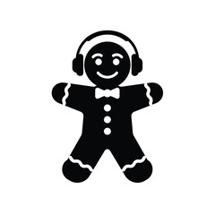Black gingerbread man icon with headphones and bow tie 1