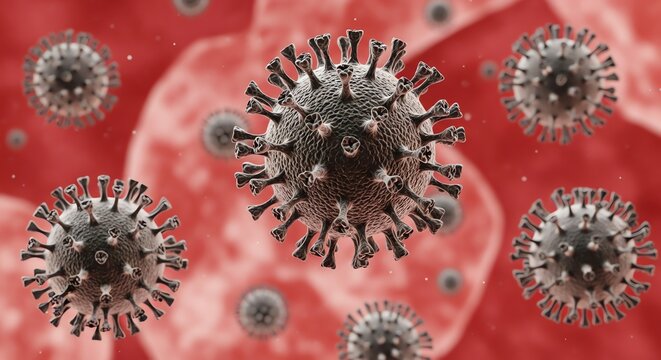 Microscopic Virus Particles Floating in Bloodstream with Red Blood Cells - Powered by Adobe