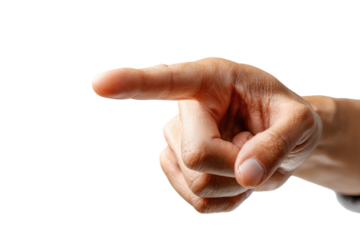 Close-up of a hand pointing directly outward