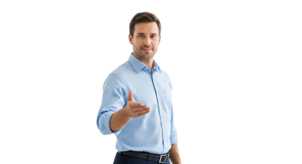 Man offering handshake isolated on transparent background