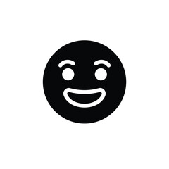 Black happy face icon with white eyes and open mouth
