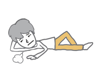 Illustration of a young man sighing and lying down