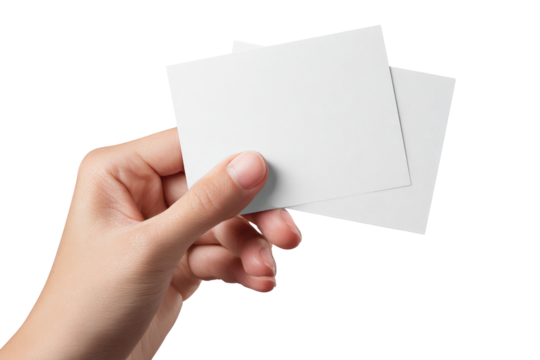 Hand holding two blank white cards