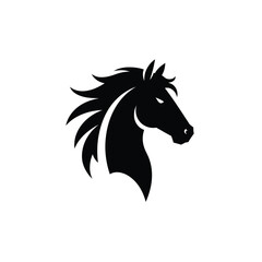 Black horse head silhouette with flowing mane white