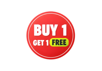 Buy one get one free sale sign isolated on transparent background